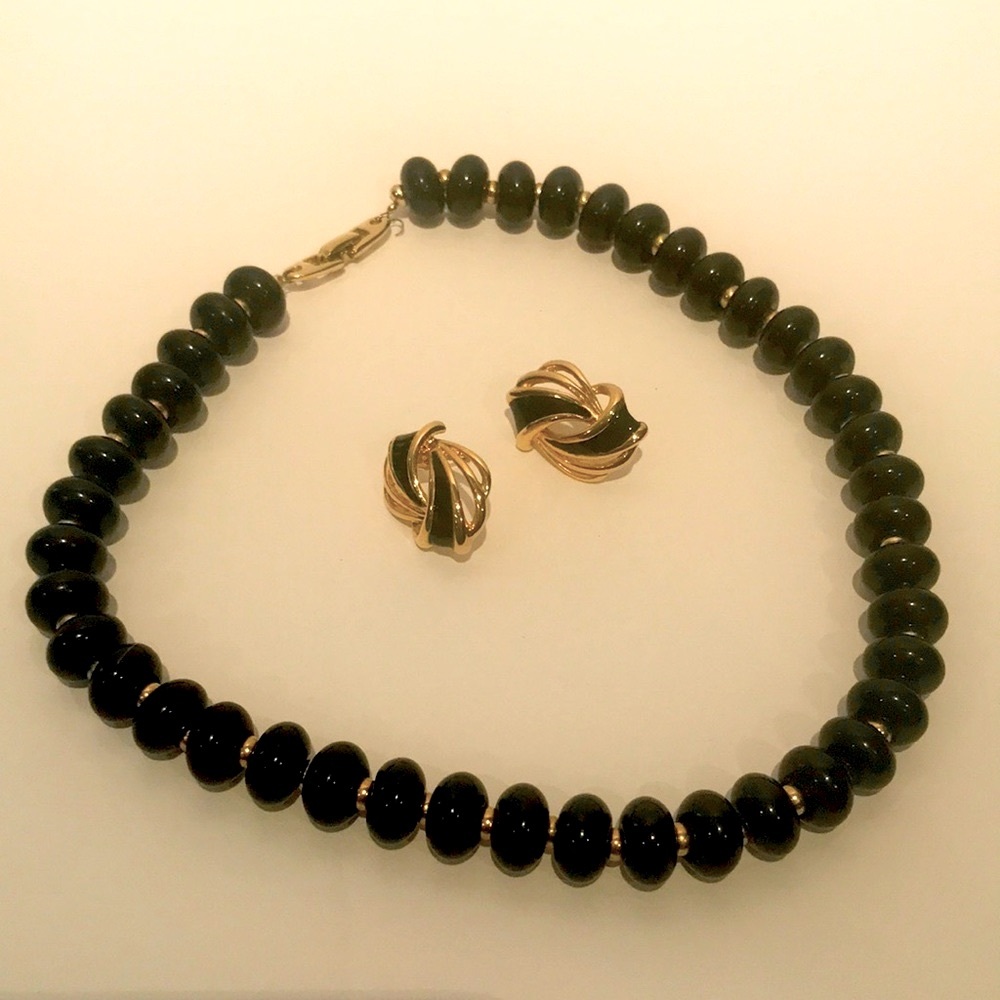 Vintage Napier choker necklace gold and black jewelry